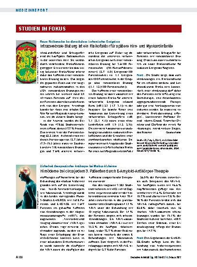 Vorschauseite 1: Sicherheit therapeutischer Antikörper bei Morbus Alzheimer: Hirnödeme bei circa jedem 3. Patienten durch ß-Amyloid-Antikörper-Therapie