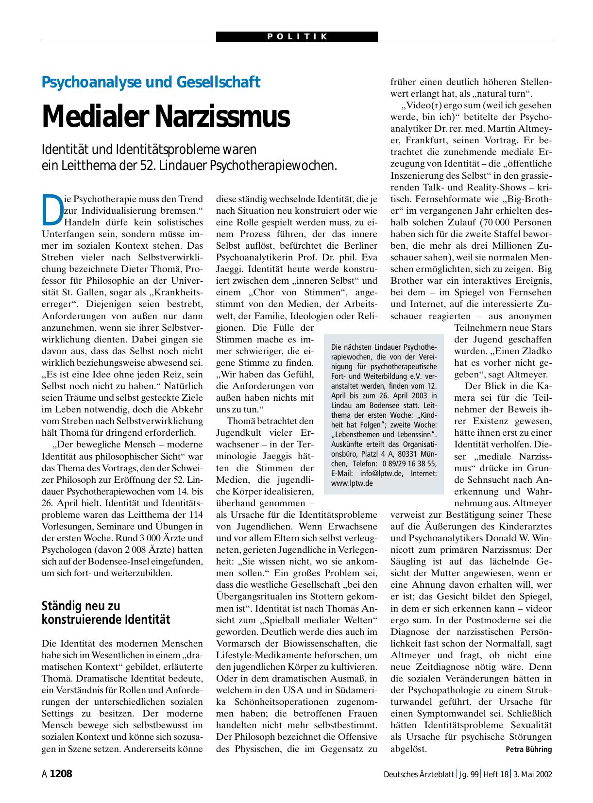 Vorschauseite 1: Psychoanalyse und Gesellschaft: Medialer Narzissmus