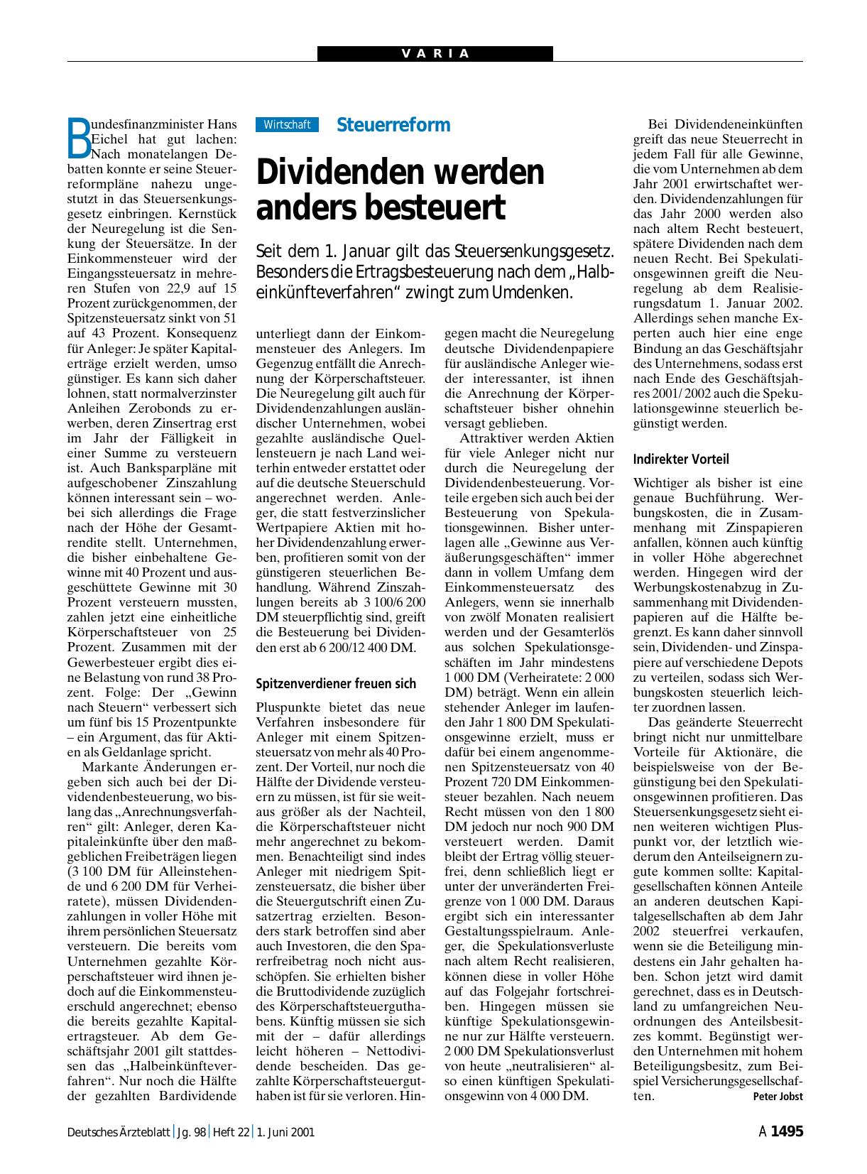 Vorschauseite 1: Steuerreform: Dividenden werden anders besteuert