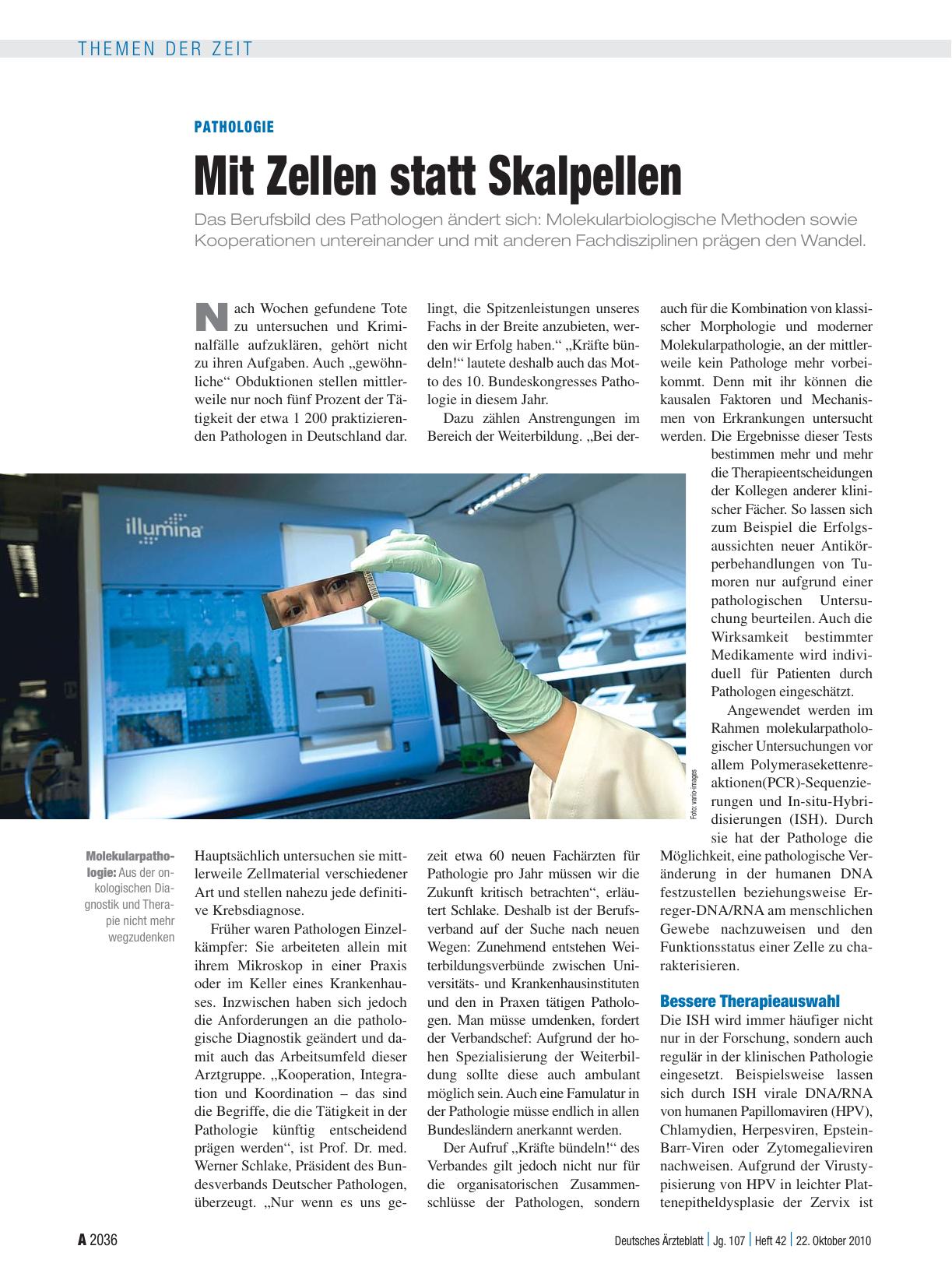 Vorschauseite 1: Pathologie: Mit Zellen statt Skalpellen
