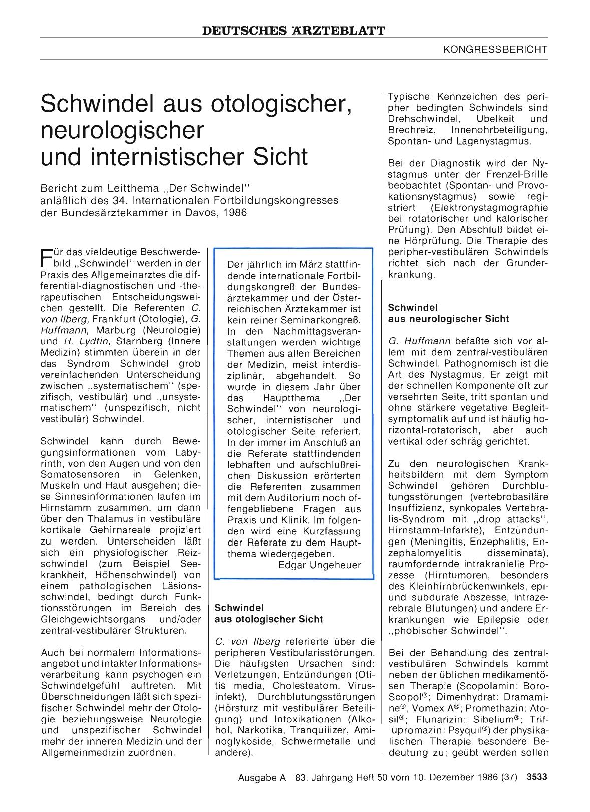 Vorschauseite 1: Schwindel aus otologischer, neurologischer und internistischer Sicht