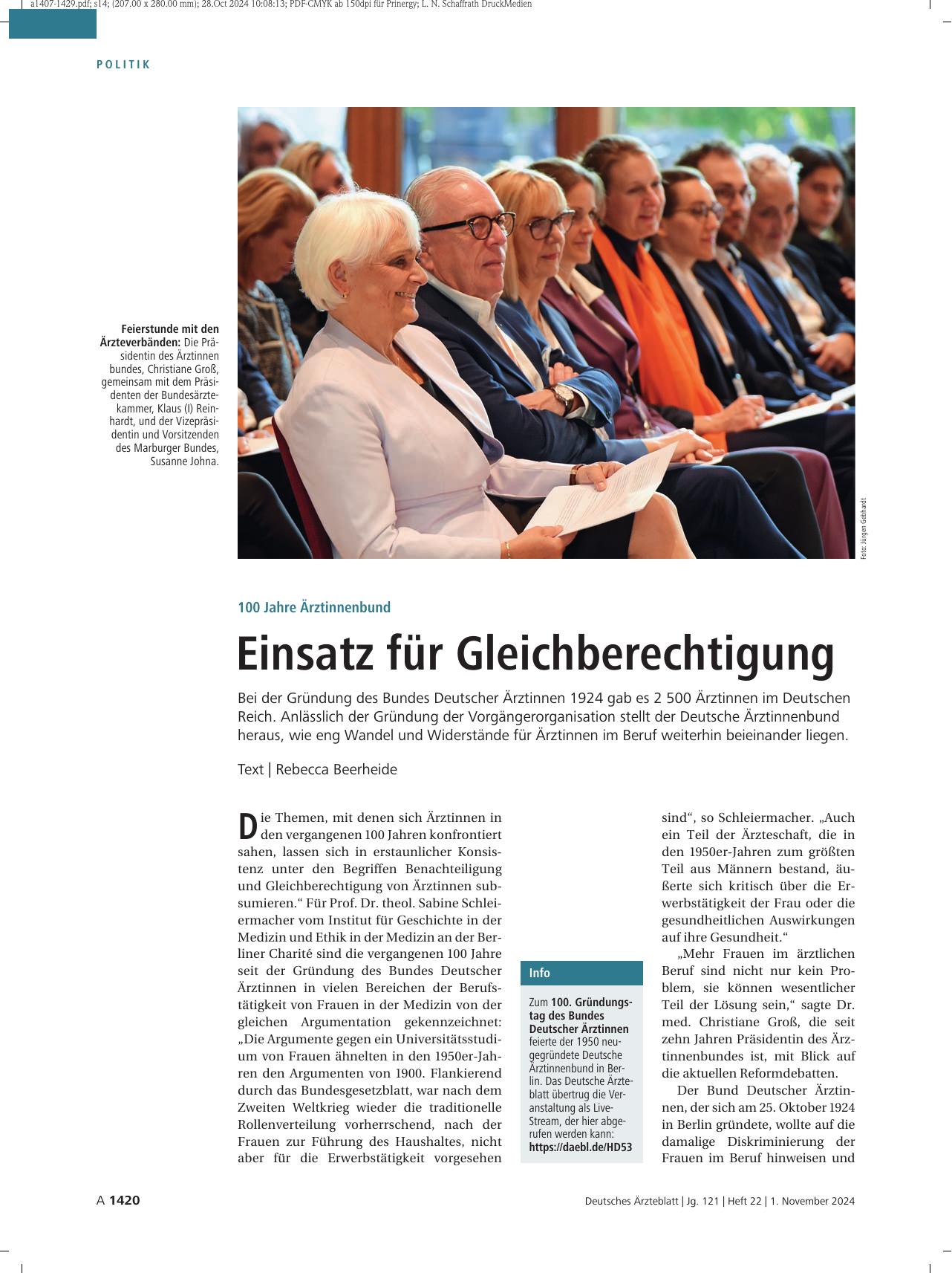 Vorschauseite 1: 100 Jahre Ärztinnenbund: Einsatz für Gleichberechtigung