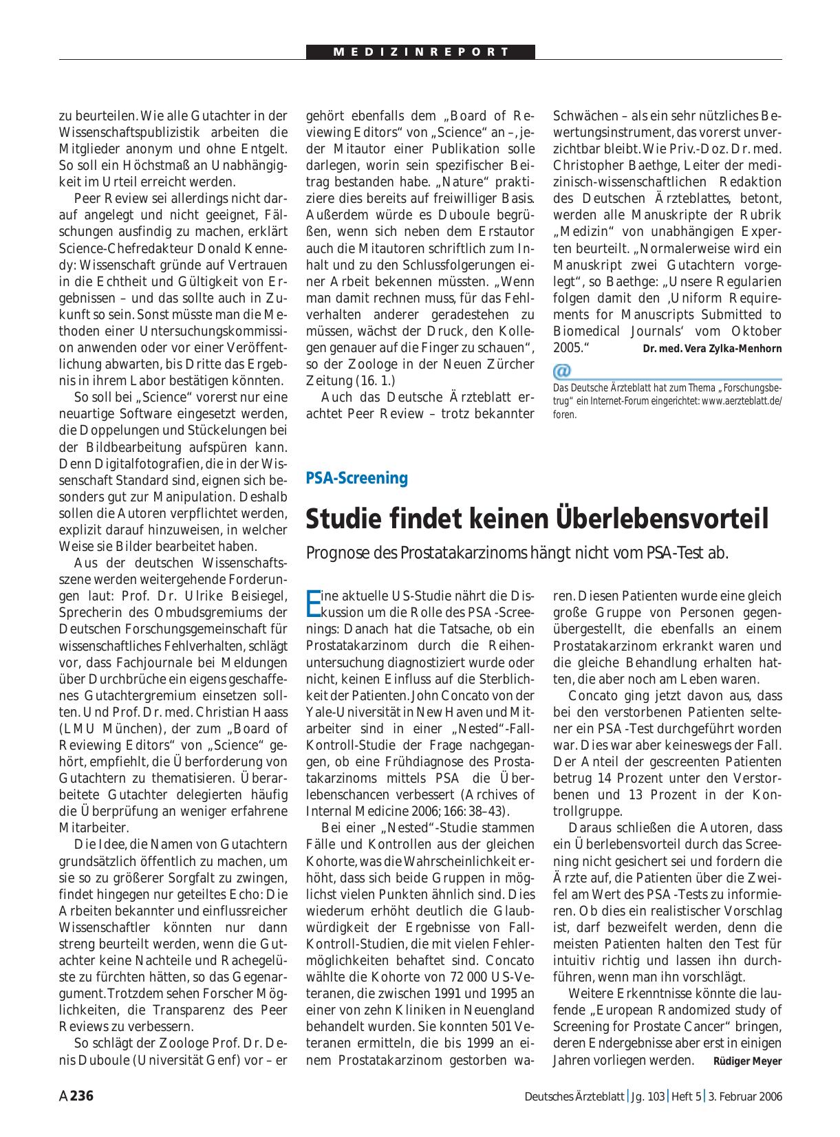 Vorschauseite 1: PSA-Screening: Studie findet keinen Überlebensvorteil