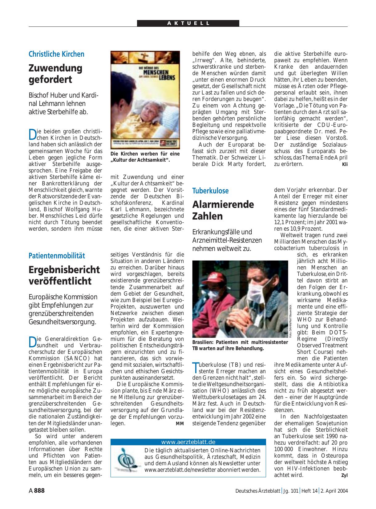 Vorschauseite 1: Christliche Kirchen: Zuwendung gefordert