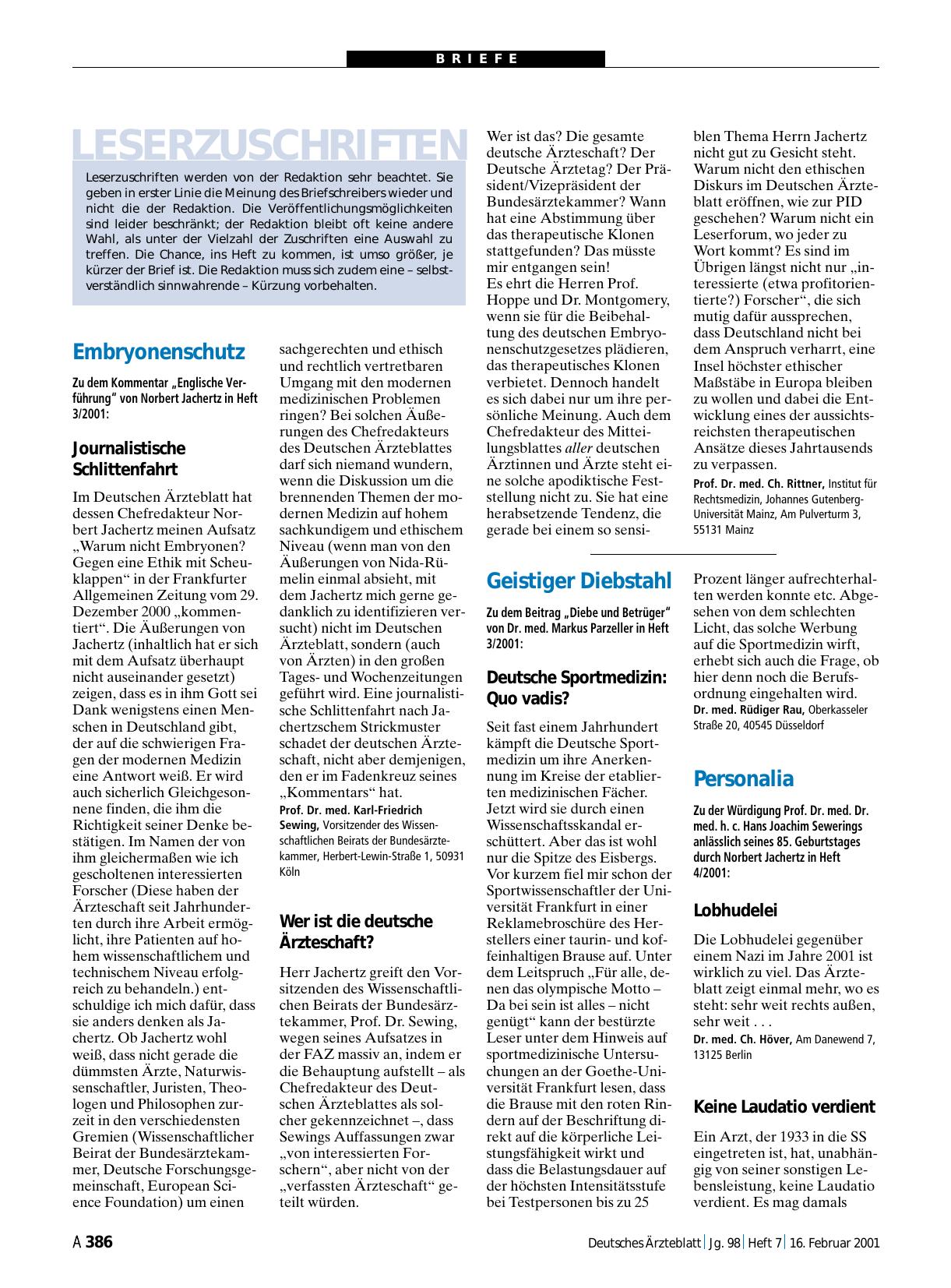Vorschauseite 1: Personalia: Keine Laudatio verdient