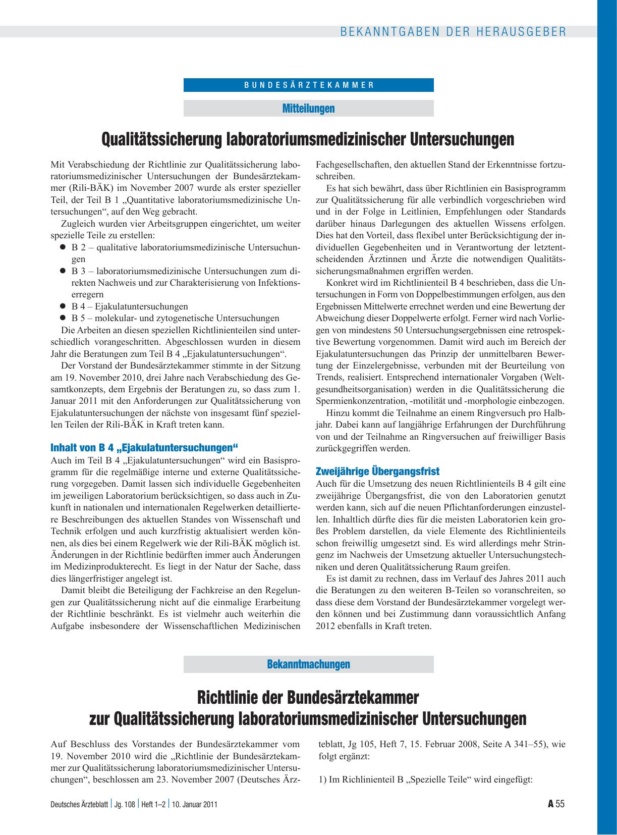 Vorschauseite 1: Qualitätssicherung laboratoriumsmedizinischer Untersuchungen