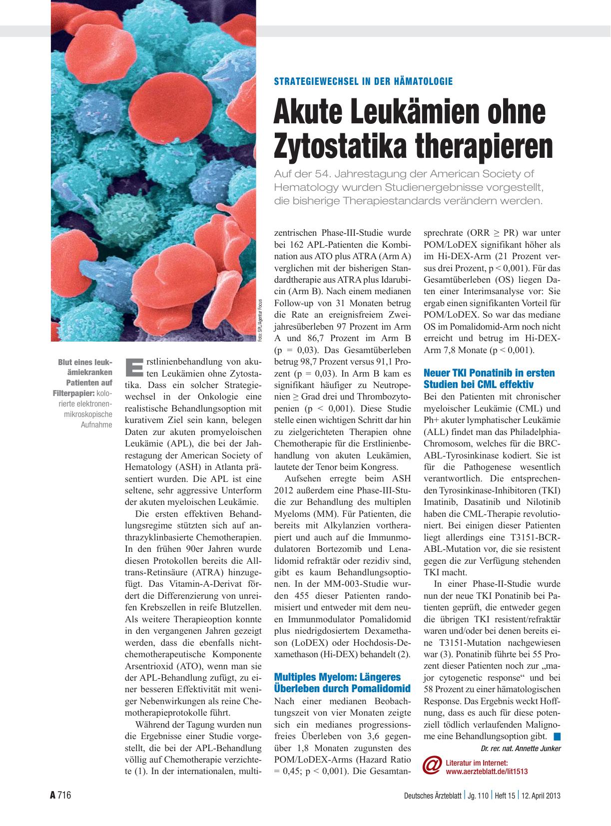 Vorschauseite 1: Strategiewechsel in der Hämatologie: Akute Leukämien ohne Zytostatika therapieren
