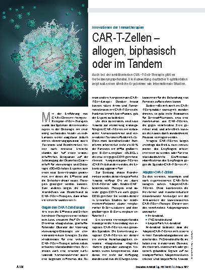 Vorschauseite 1: Innovationen der Immuntherapien: CAR-T-Zellen – allogen, biphasisch oder im Tandem