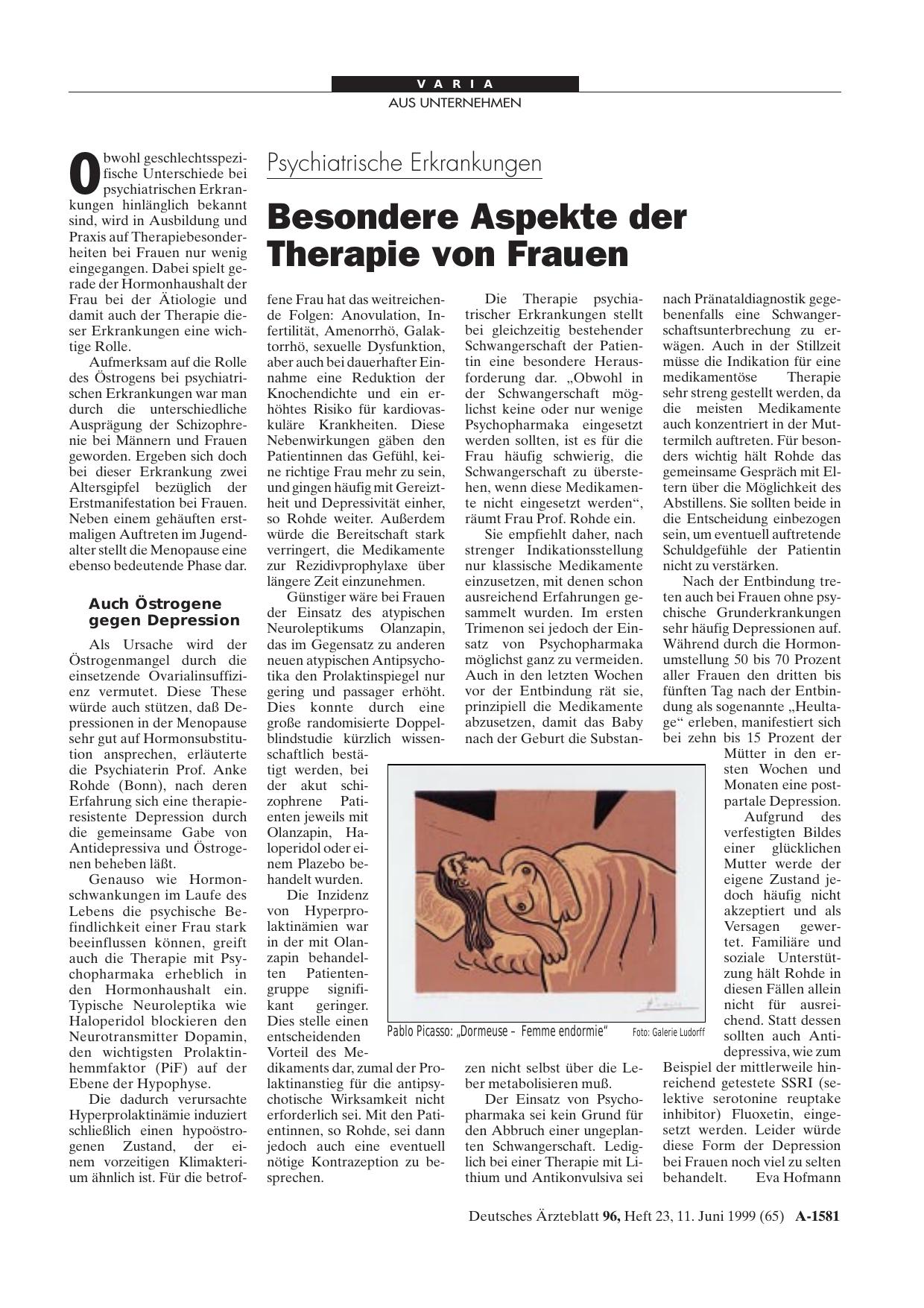 Vorschauseite 1: Psychiatrische Erkrankungen: Besondere Aspekte der Therapie von Frauen