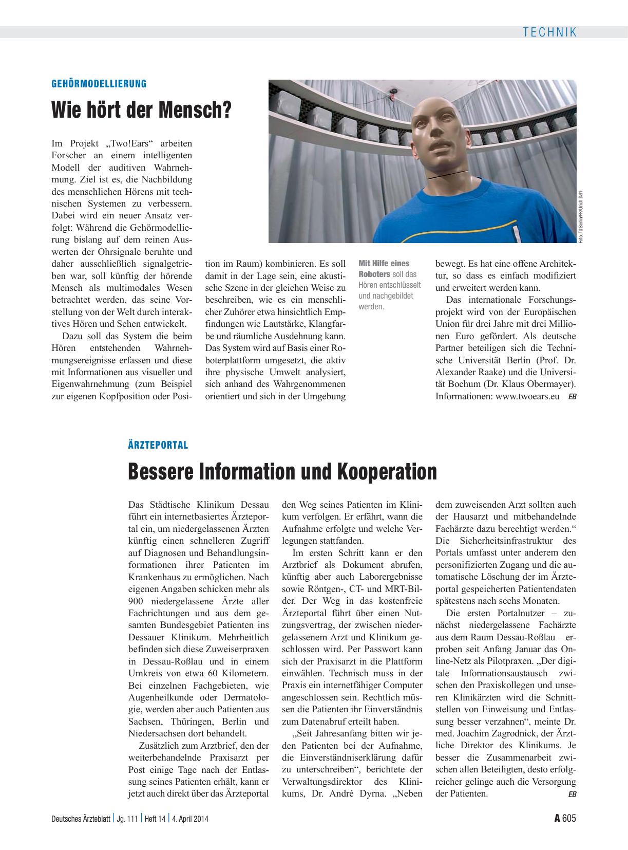Vorschauseite 1: Ärzteportal: Bessere Information und Kooperation