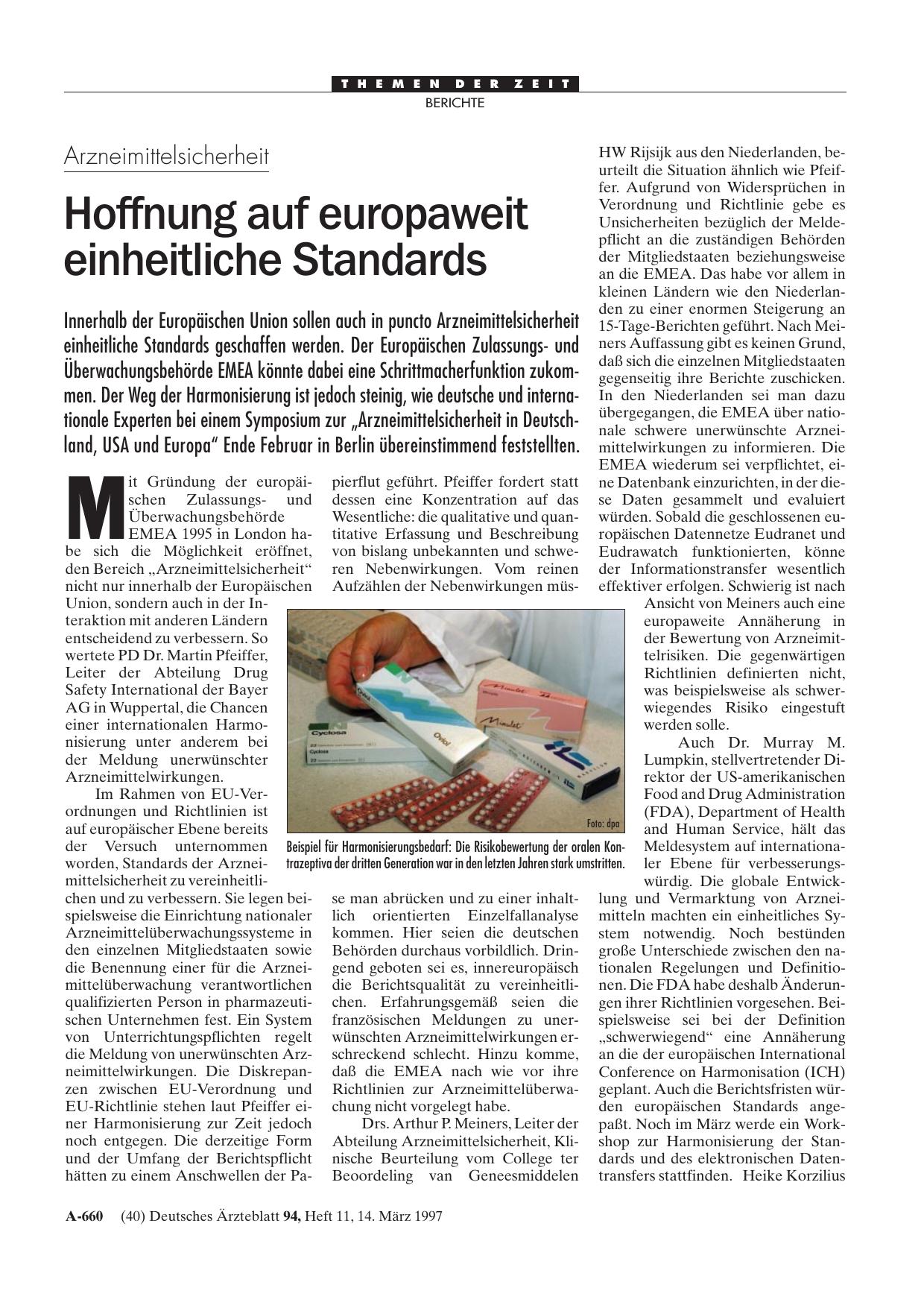 Vorschauseite 1: Arzneimittelsicherheit: Hoffnung auf europaweit einheitliche Standards