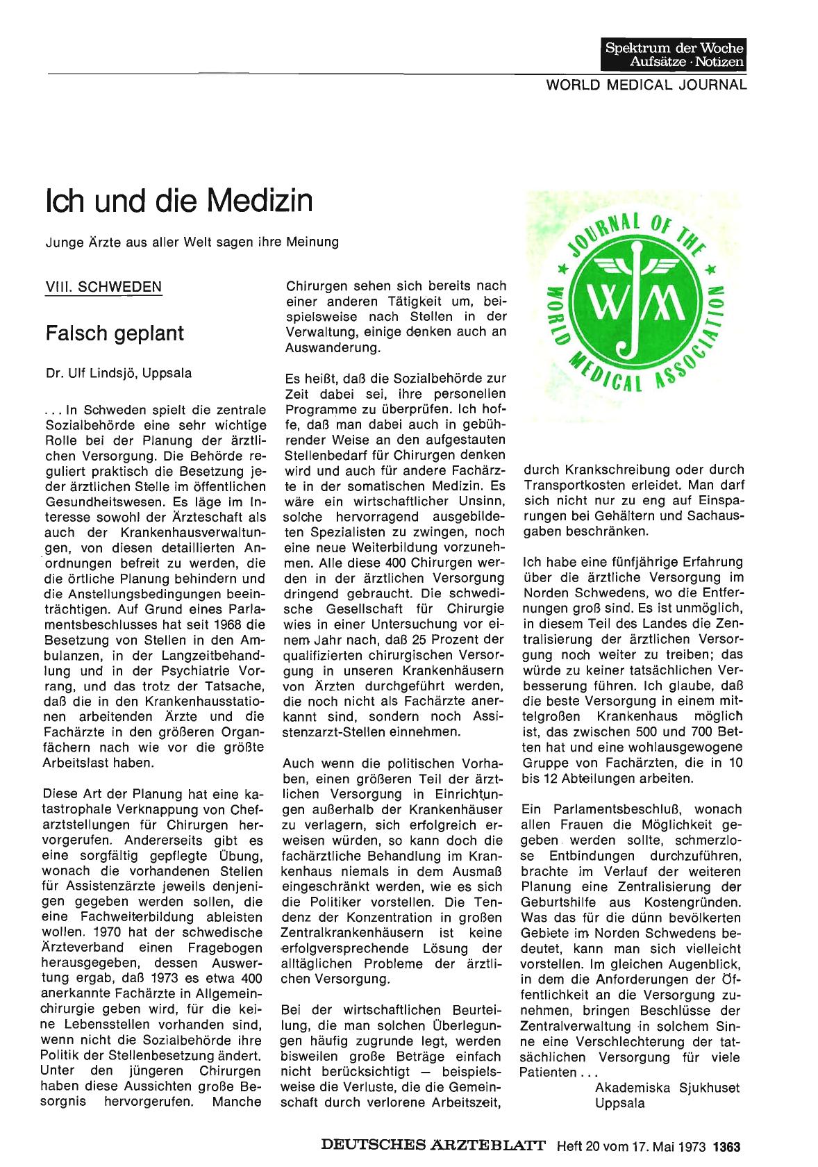 Vorschauseite 1: Ich und die Medizin: Junge Ärzte aus aller Welt sagen ihre Meinung: VIIII. Schweden Falsch geplant