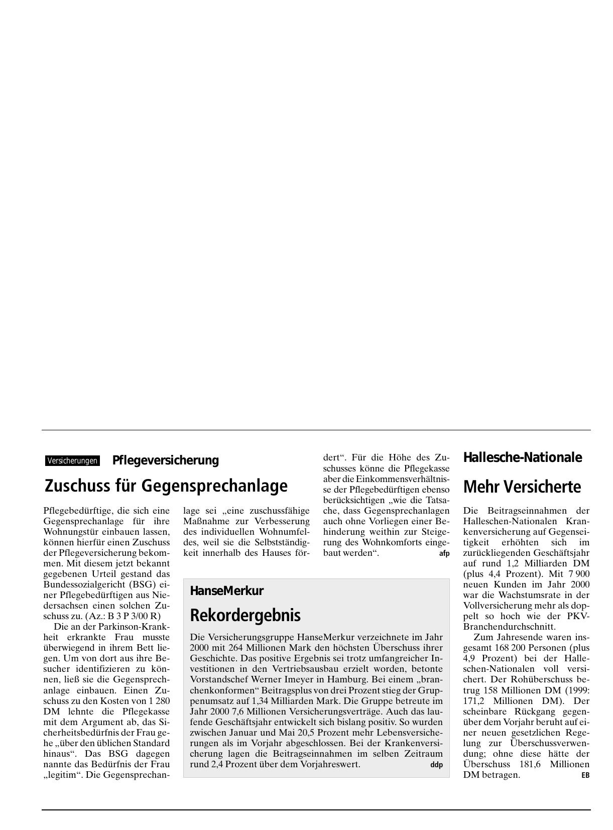 Vorschauseite 1: Pflegeversicherung: Zuschuss für Gegensprechanlage