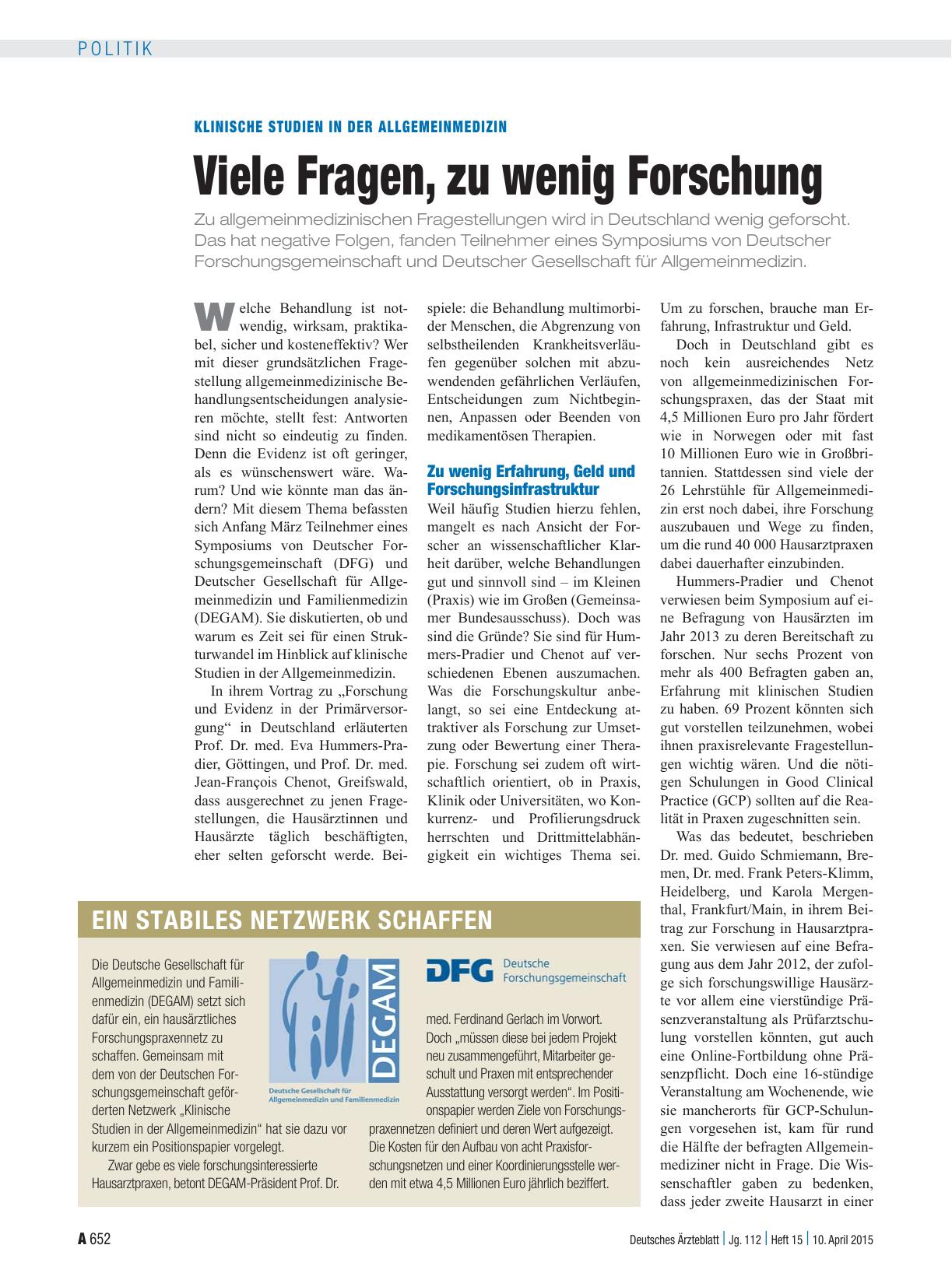 Vorschauseite 1: Klinische Studien in der Allgemeinmedizin: Viele Fragen, zu wenig Forschung