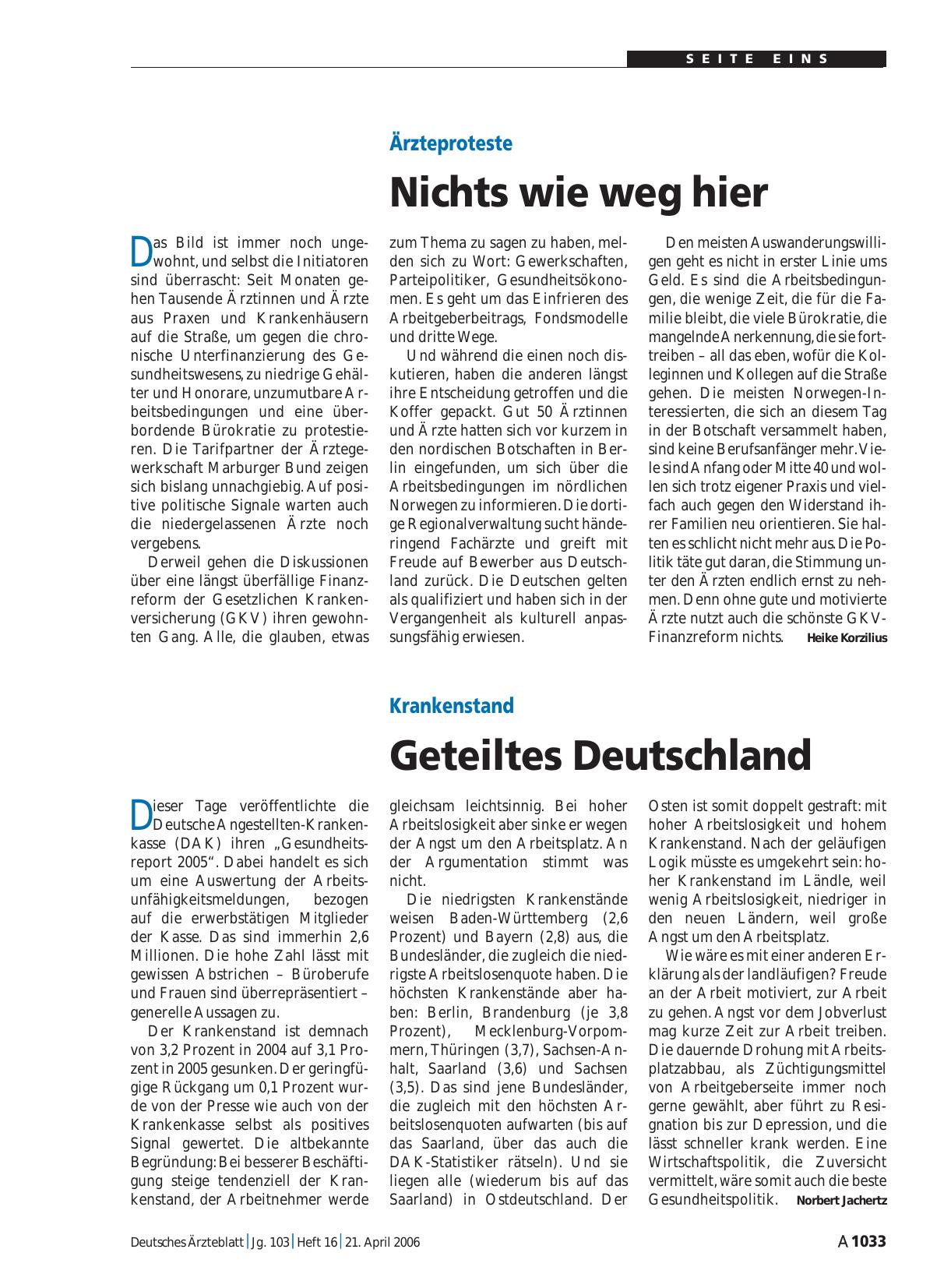 Vorschauseite 1: Ärzteproteste: Nichts wie weg hier