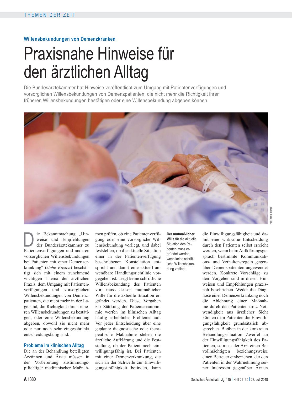 Vorschauseite 1: Willensbekundungen von Demenzkranken: Praxisnahe Hinweise für den ärztlichen Alltag