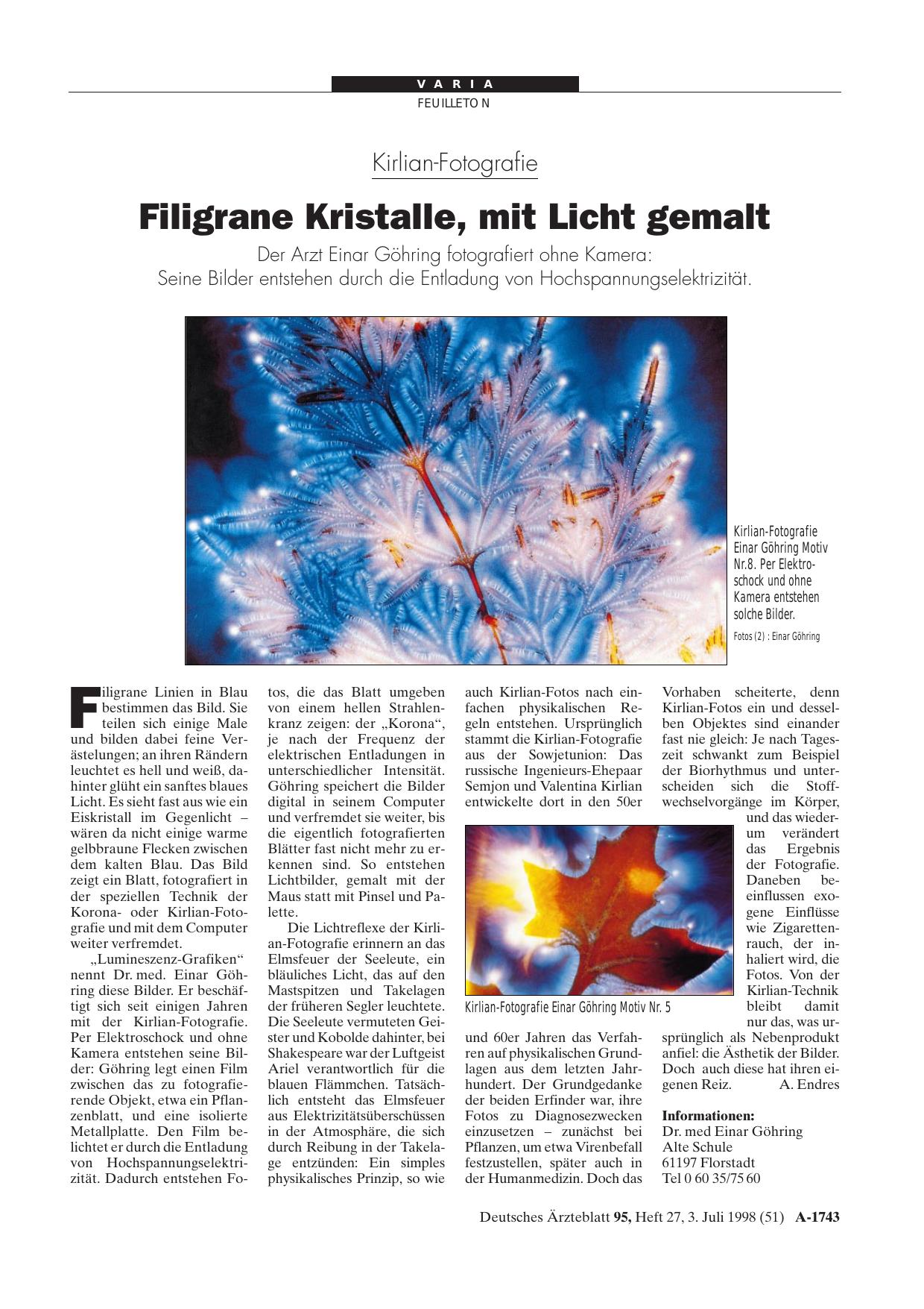 Vorschauseite 1: Kirlian-Fotografie: Filigrane Kristalle, mit Licht gemalt