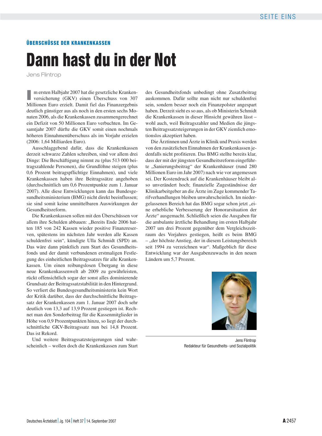 Vorschauseite 1: Überschüsse der Krankenkassen: Dann hast du in der Not