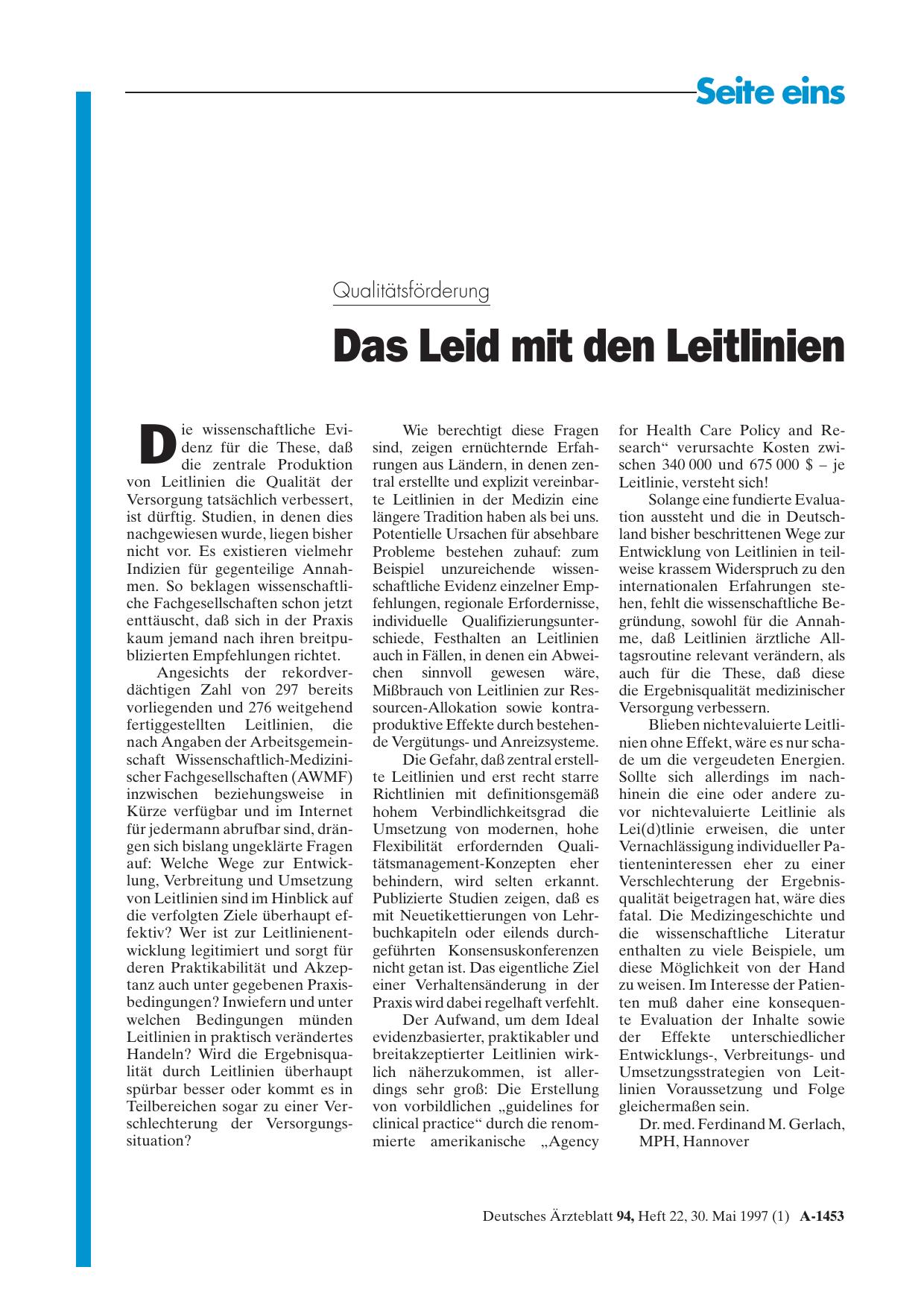 Vorschauseite 1: Qualitätsförderung: Das Leid mit den Leitlinien