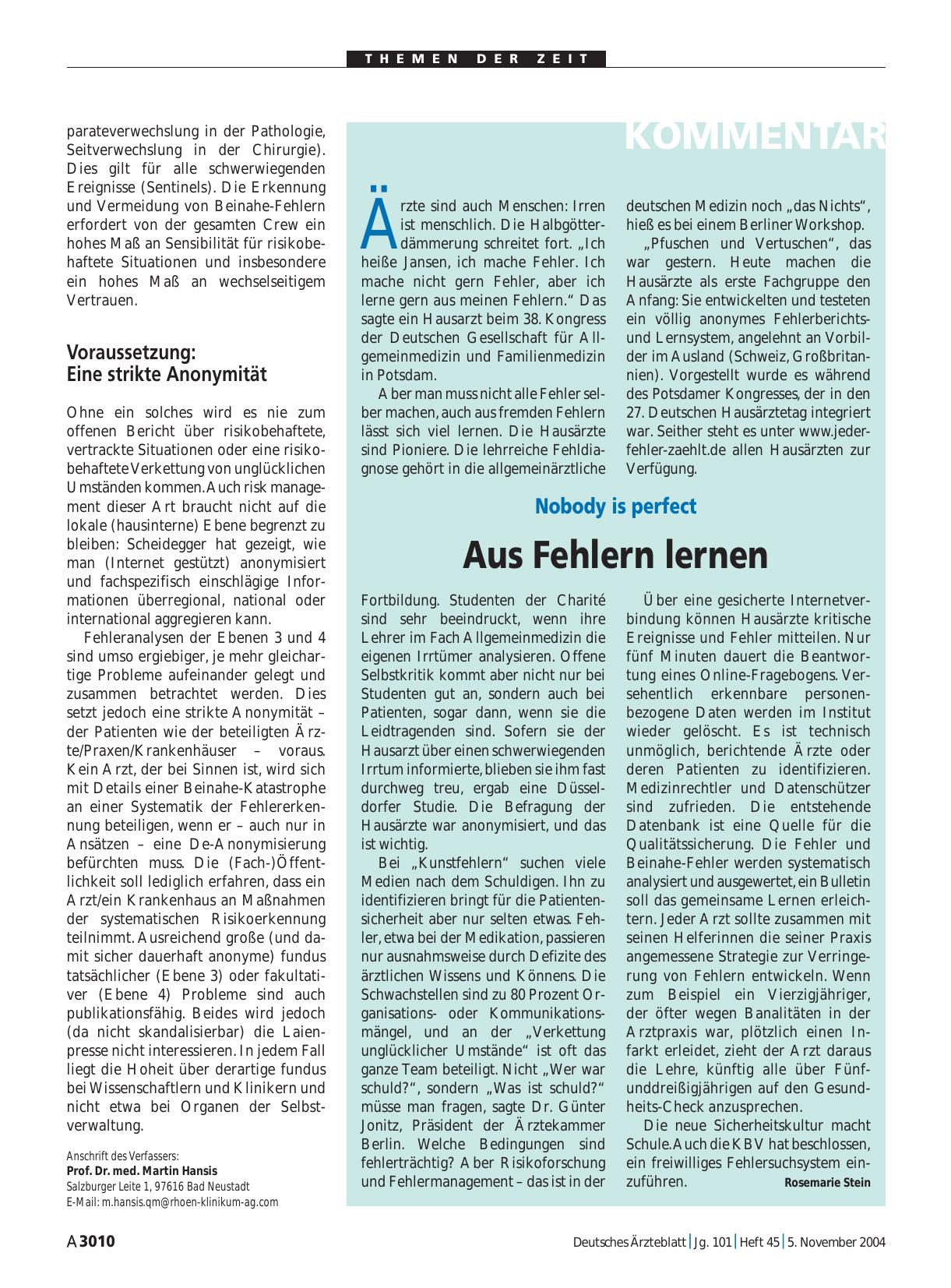 Vorschauseite 1: Nobody is perfect: Aus Fehlern lernen
