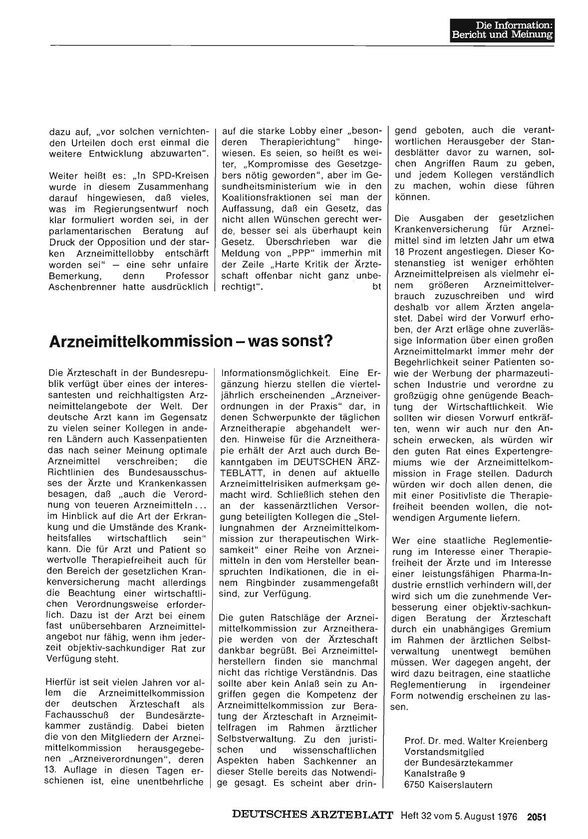 Vorschauseite 1: Arzneimittelkommission — was sonst?