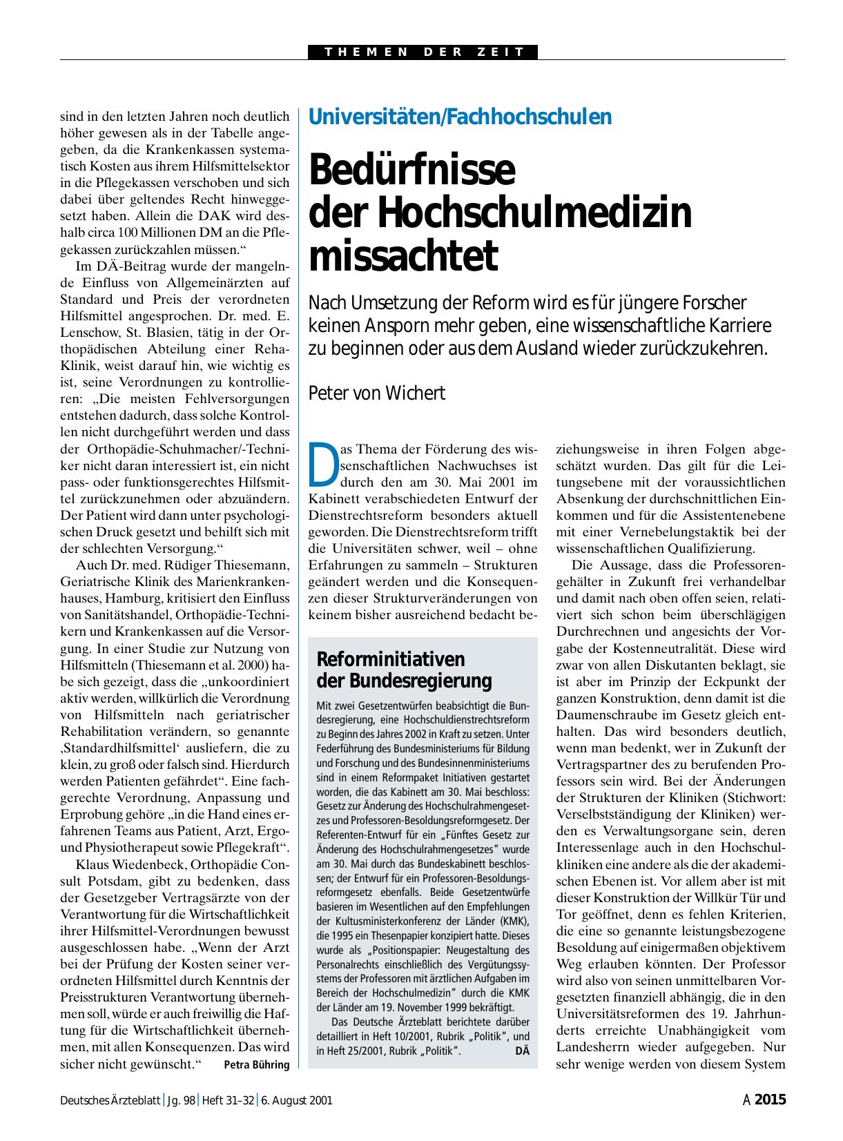 Vorschauseite 1: Universitäten/Fachhochschulen: Bedürfnisse der Hochschulmedizin missachtet
