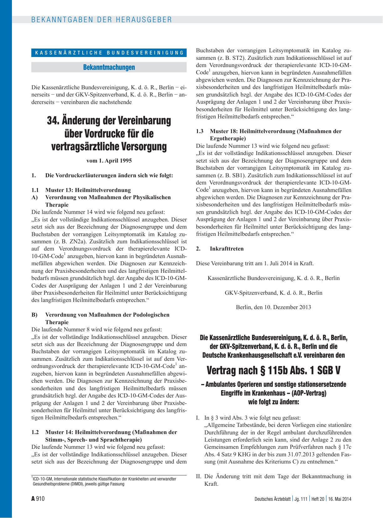 Vorschauseite 1: Die Kassenärztliche Bundesvereinigung, K. d. ö. R. , Berlin, der GKV-Spitzenverband, K. d. ö. R. , Berlin und die Deutsche Krankenhausgesellschaft e. V. vereinbaren den Vertrag na…