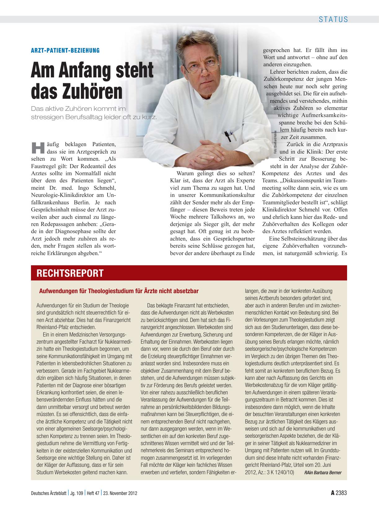 Vorschauseite 1: Arzt-Patient-Beziehung: Am Anfang steht das Zuhören