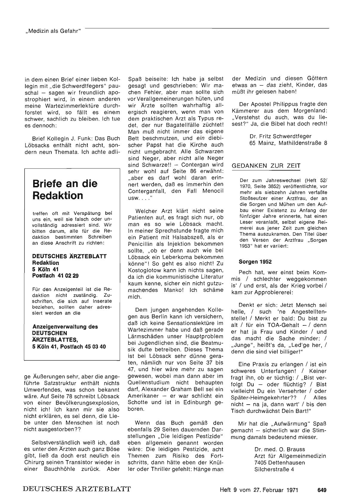 Vorschauseite 1: Gedanken zur Zeit: Sorgen 1952