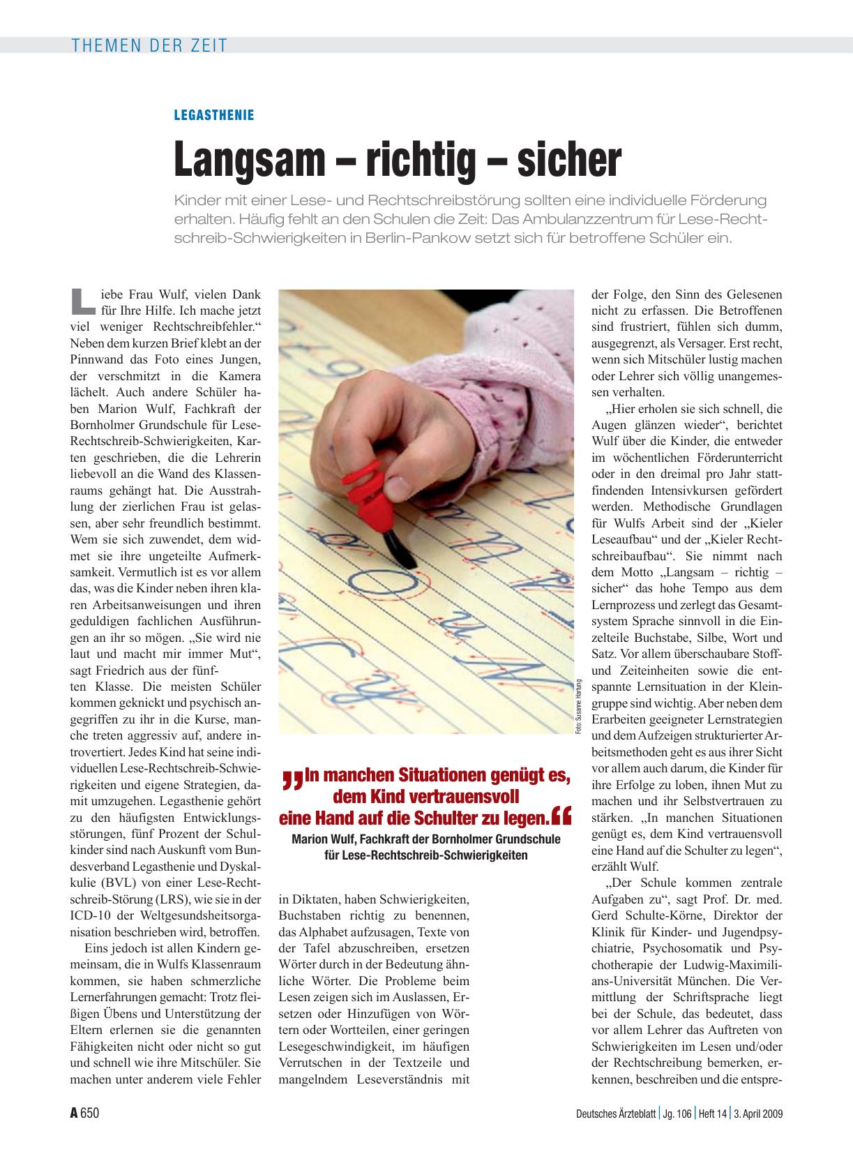 Vorschauseite 1: Legasthenie: Langsam – richtig – sicher