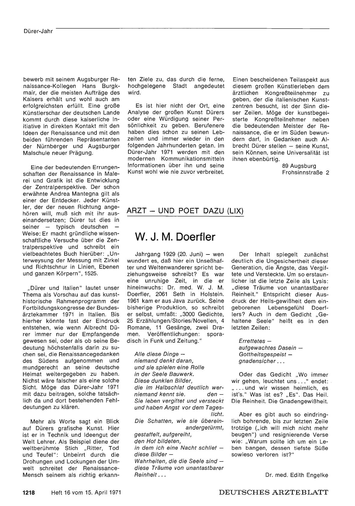 Vorschauseite 1: Arzt - und Poet dazu (LIX): W. J. M. Doerfler
