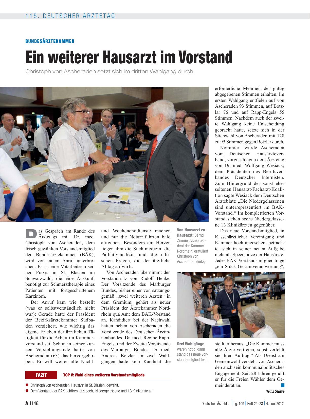 Vorschauseite 1: Bundesärztekammer: Ein weiterer Hausarzt im Vorstand
