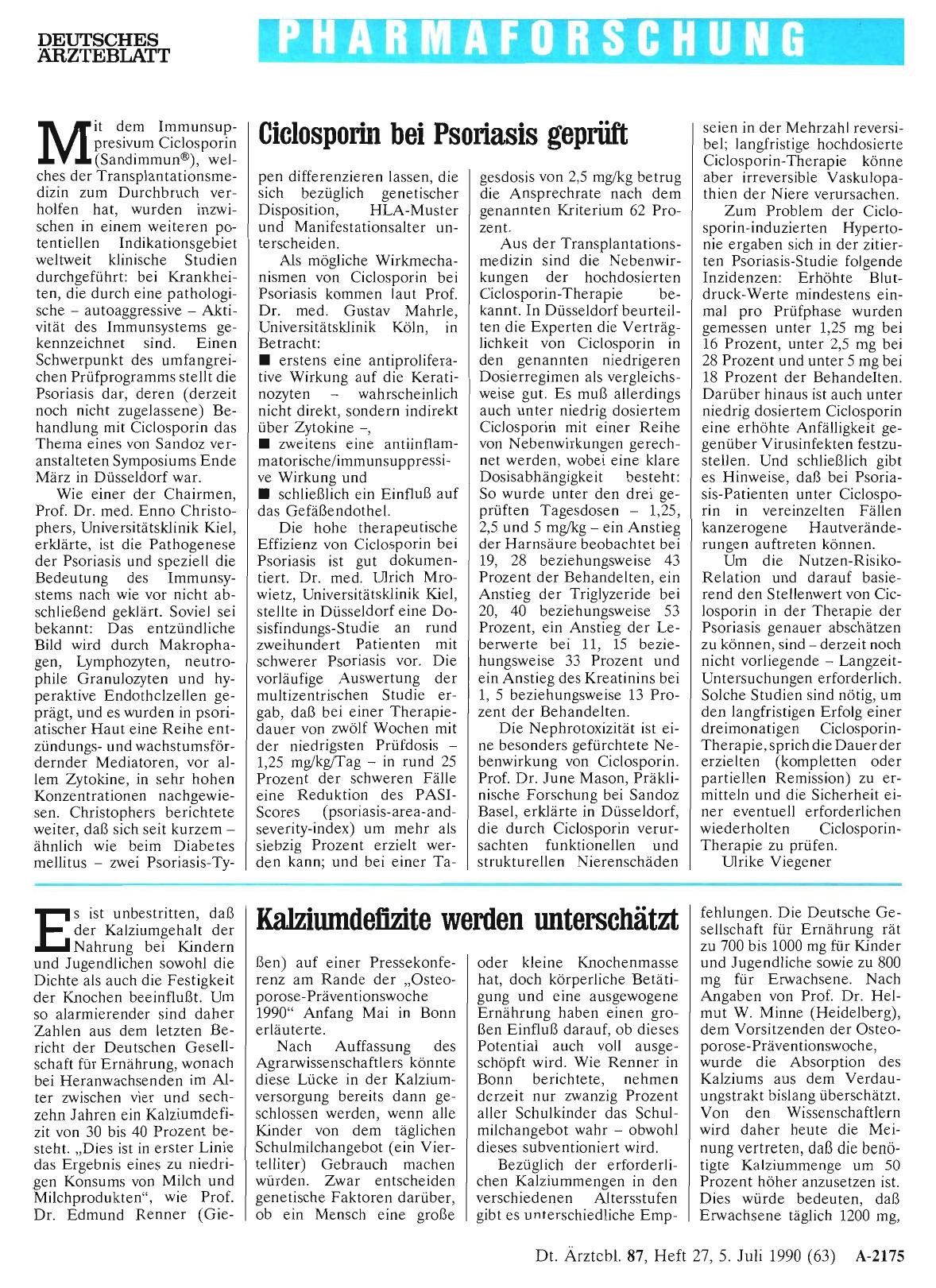 Vorschauseite 1: Kalziumdefizite werden unterschätzt