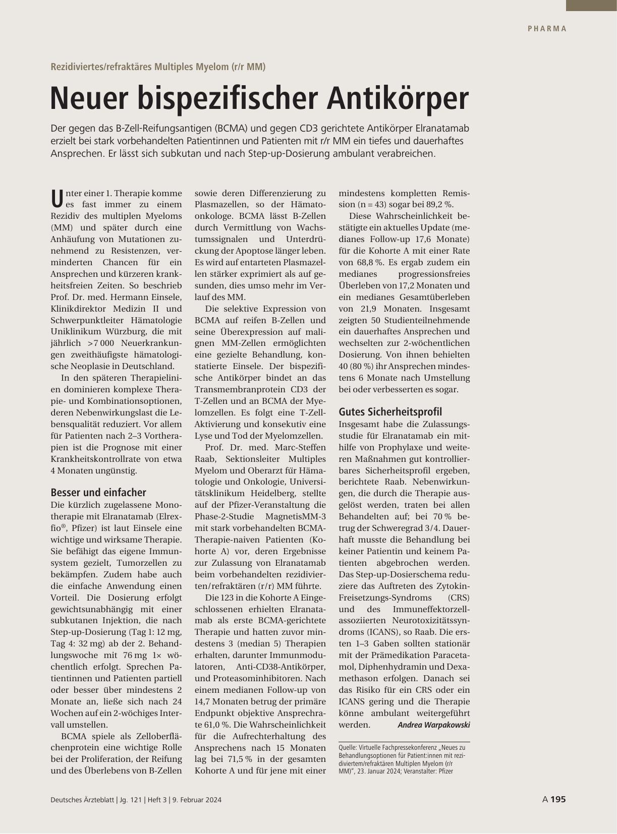 Vorschauseite 1: Rezidiviertes/refraktäres Multiples Myelom (r/r MM): Neuer bispezifischer Antikörper