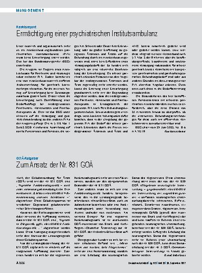 Vorschauseite 1: Rechtsreport: Ermächtigung einer psychiatrischen Institutsambulanz