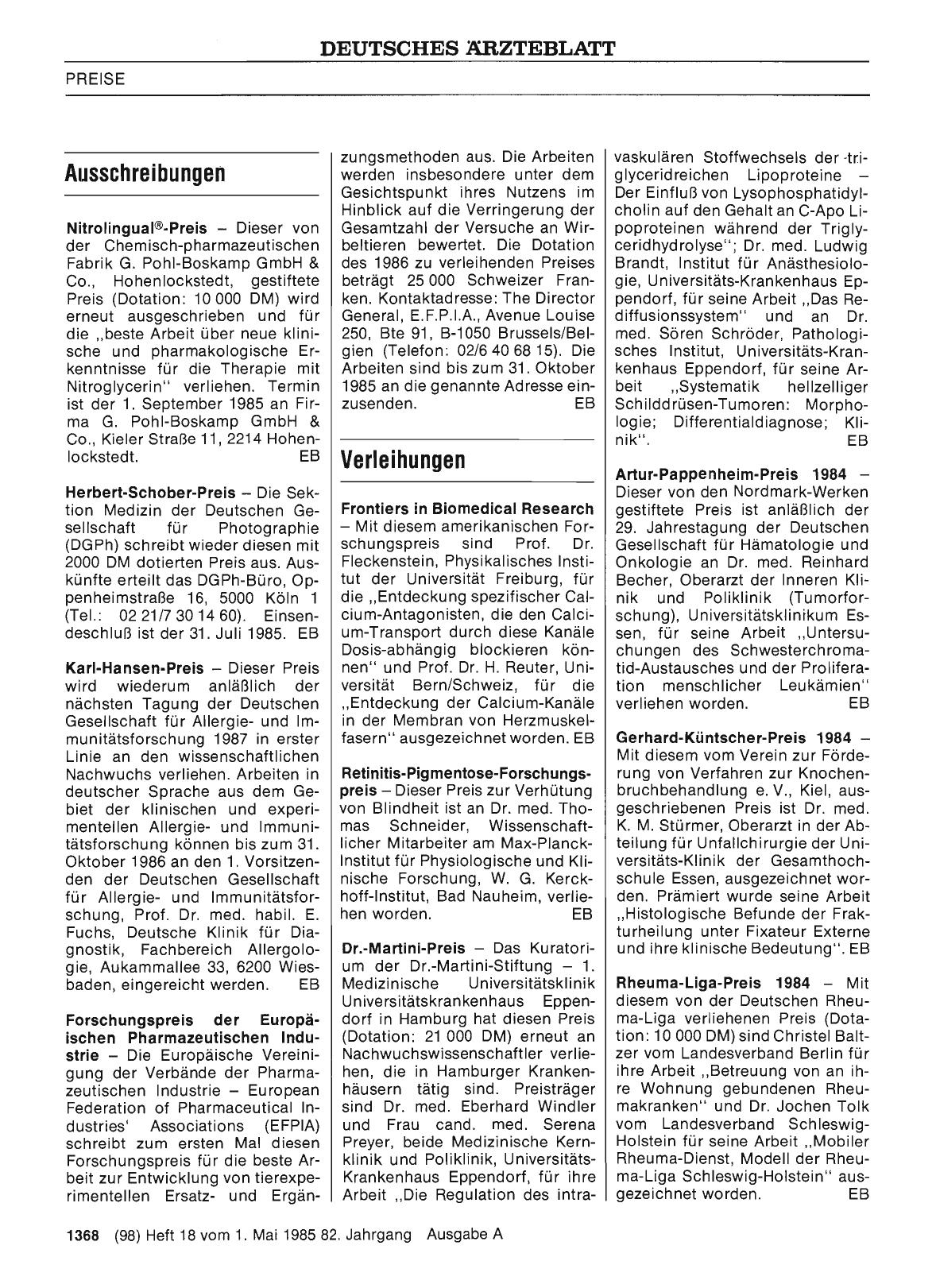 Vorschauseite 1: Verleihungen