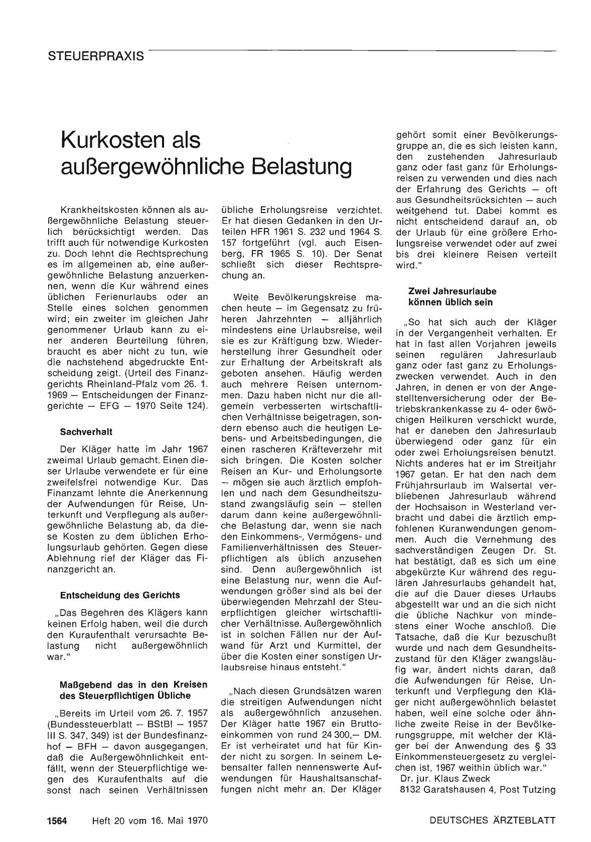 Vorschauseite 1: Kurkosten als außergewöhnliche Belastung