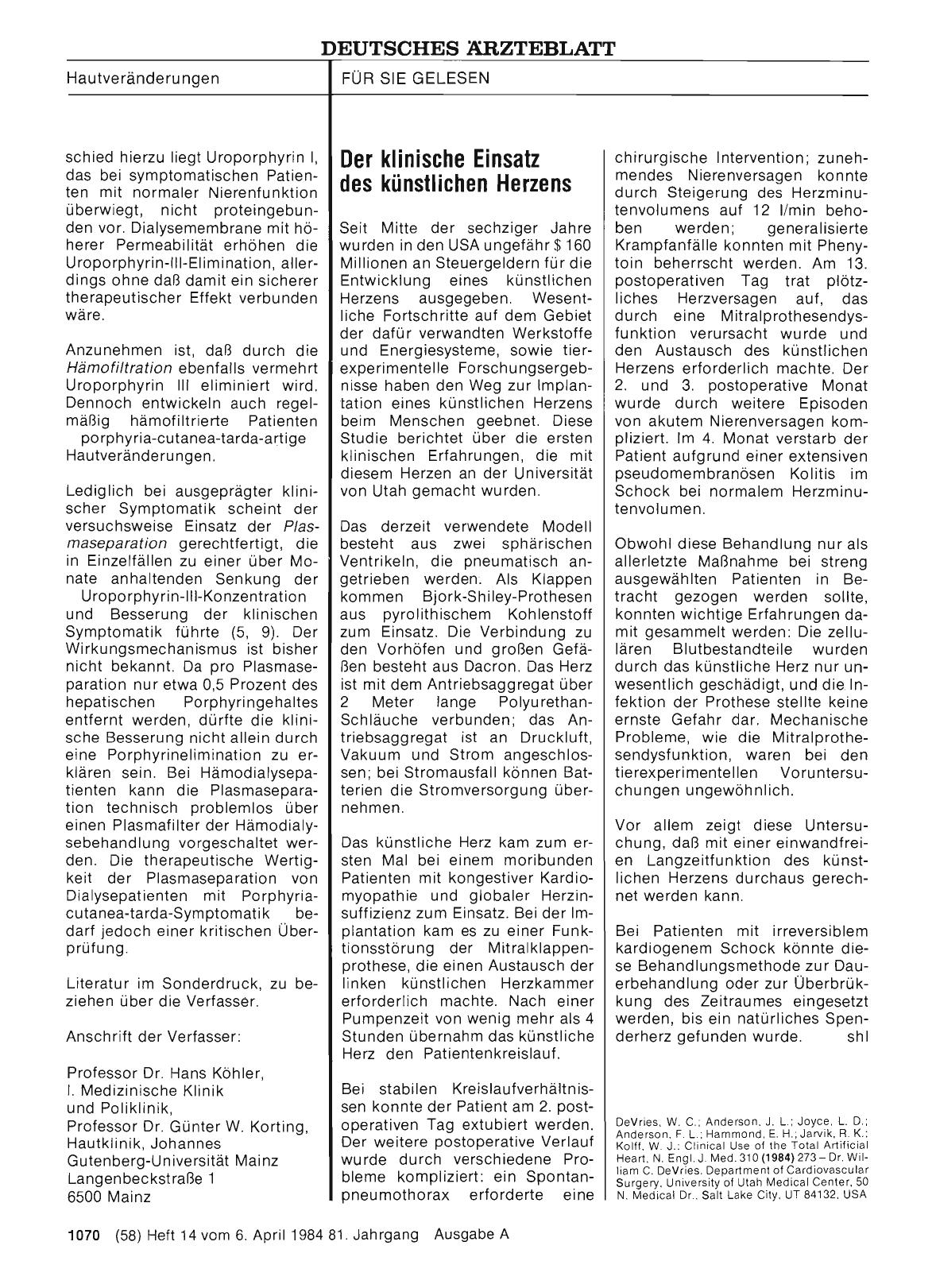 Vorschauseite 1: Der klinische Einsatz des künstlichen Herzens
