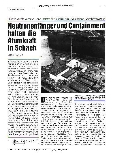 Vorschauseite 1: Bundesärztekammer erkundete die Sicherheit deutscher Kernkraftwerke: Neutronenfänger und Containment halten die Atomkraft in Schach