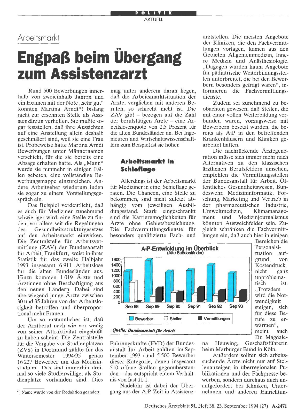 Vorschauseite 1: Arbeitsmarkt: Engpaß beim Übergang zum Assistenzarzt