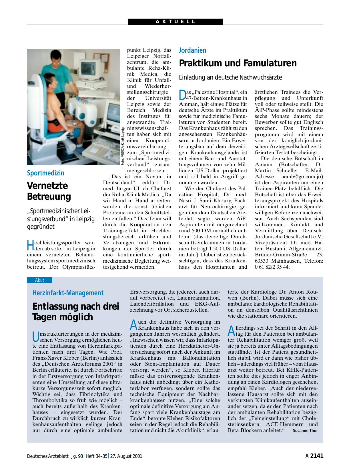 Vorschauseite 1: Sportmedizin: Vernetzte Betreuung