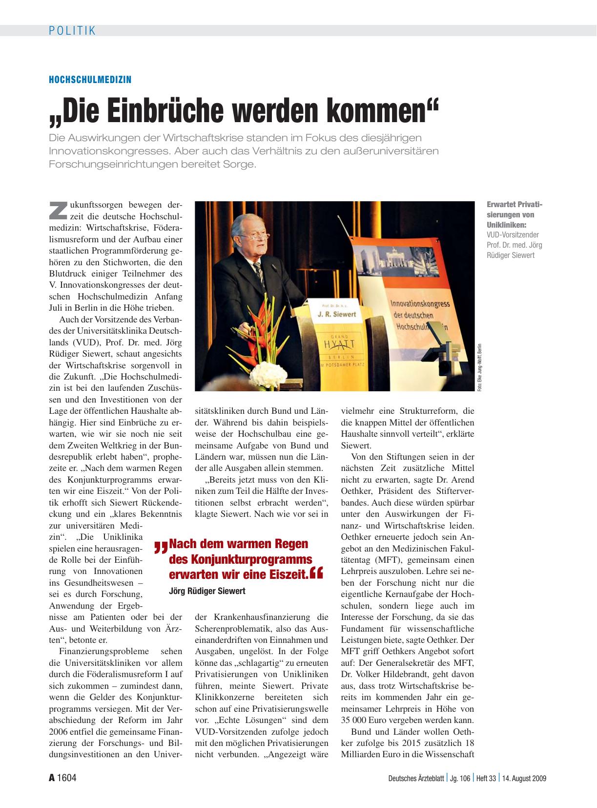 Vorschauseite 1: Hochschulmedizin: „Die Einbrüche werden kommen“