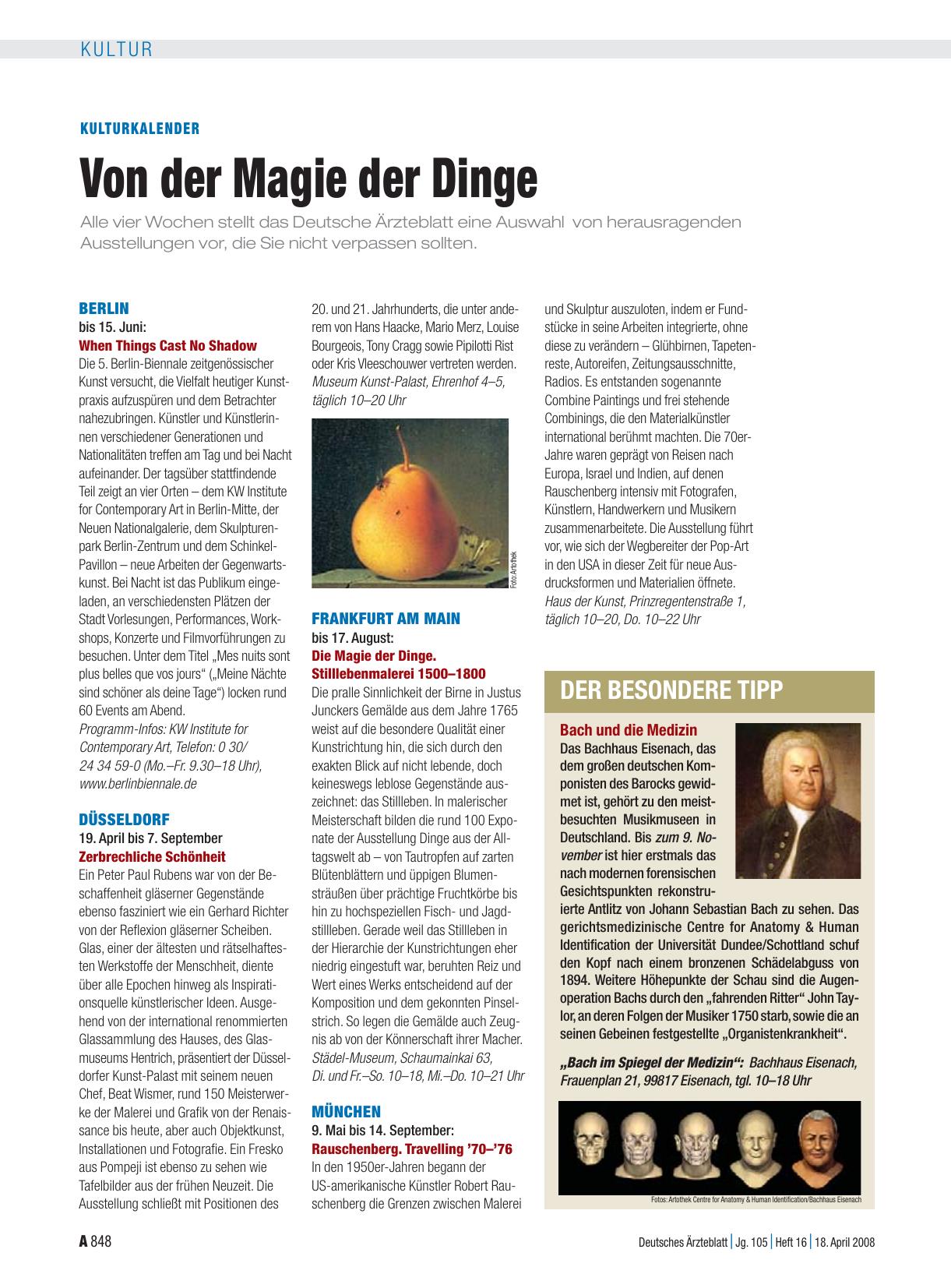 Vorschauseite 1: Kulturkalender: Von der Magie der Dinge