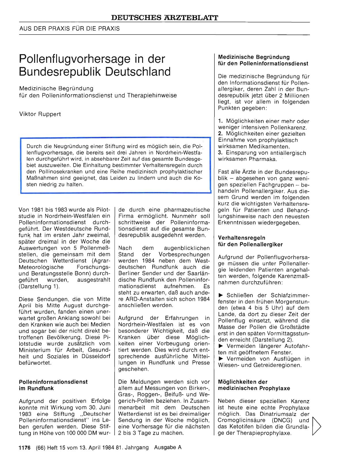 Vorschauseite 1: Pollenflugvorhersage in der Bundesrepublik Deutschland