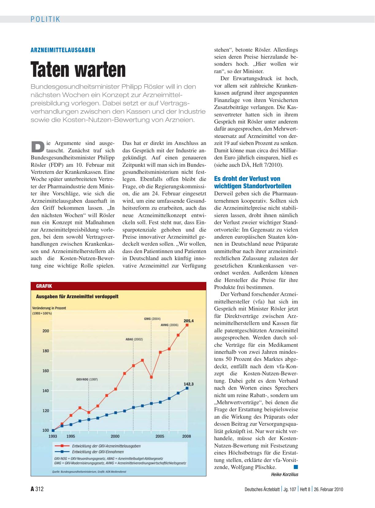 Vorschauseite 1: Arzneimittelausgaben: Taten warten