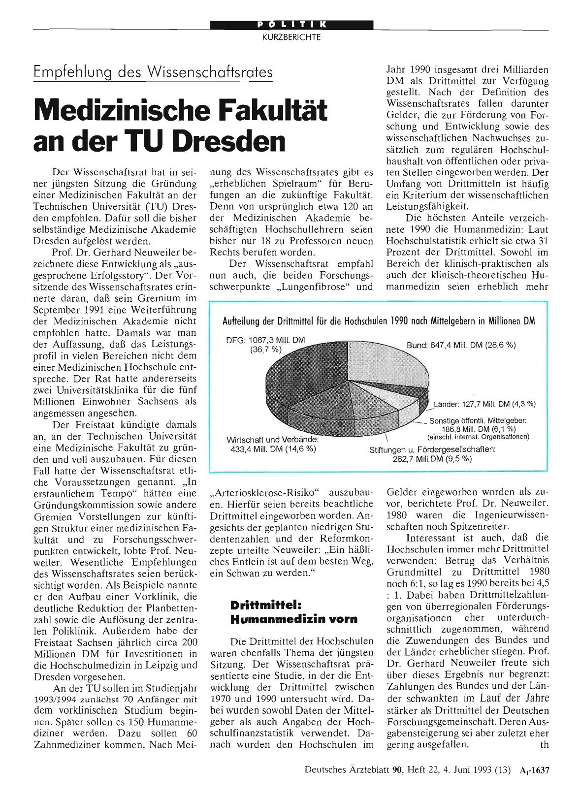 Vorschauseite 1: Empfehlung des Wissenschaftsrates: Medizinische Fakultät an der TU Dresden