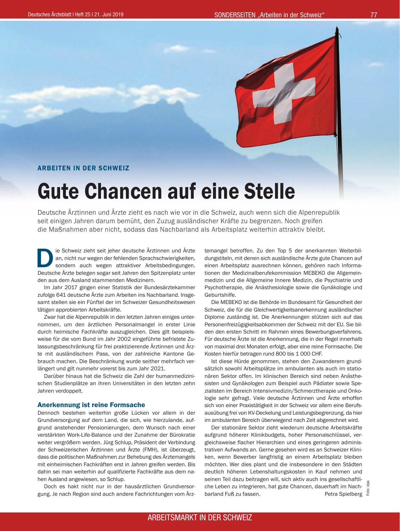 Vorschauseite 1: Arbeiten in der Schweiz: Gute Chancen auf eine Stelle