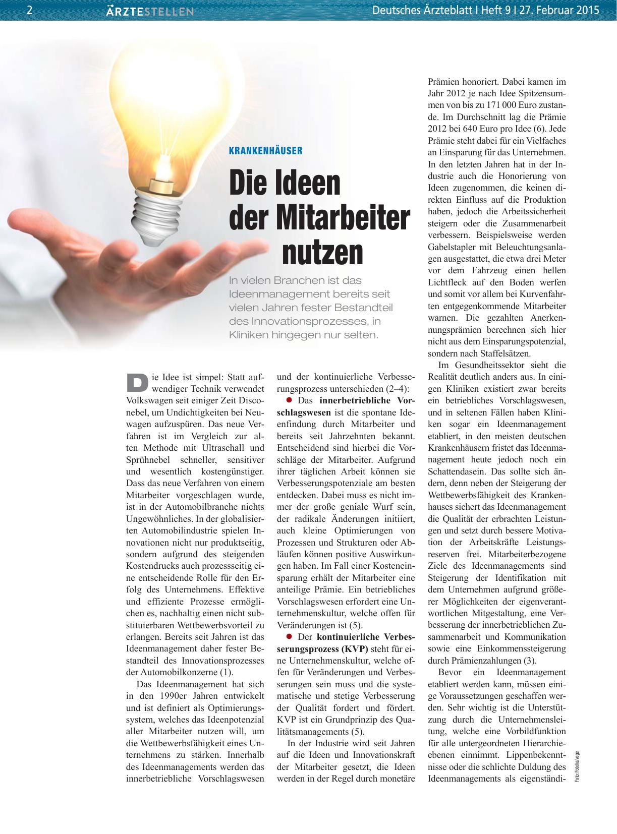 Vorschauseite 1: Krankenhäuser: Die Ideen der Mitarbeiter nutzen