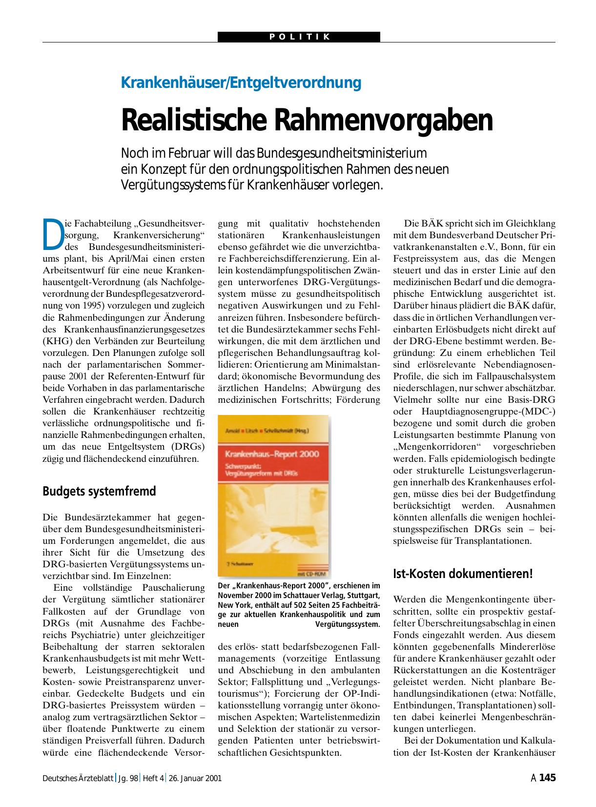 Vorschauseite 1: Krankenhäuser/Entgeltverordnung: Realistische Rahmenvorgaben