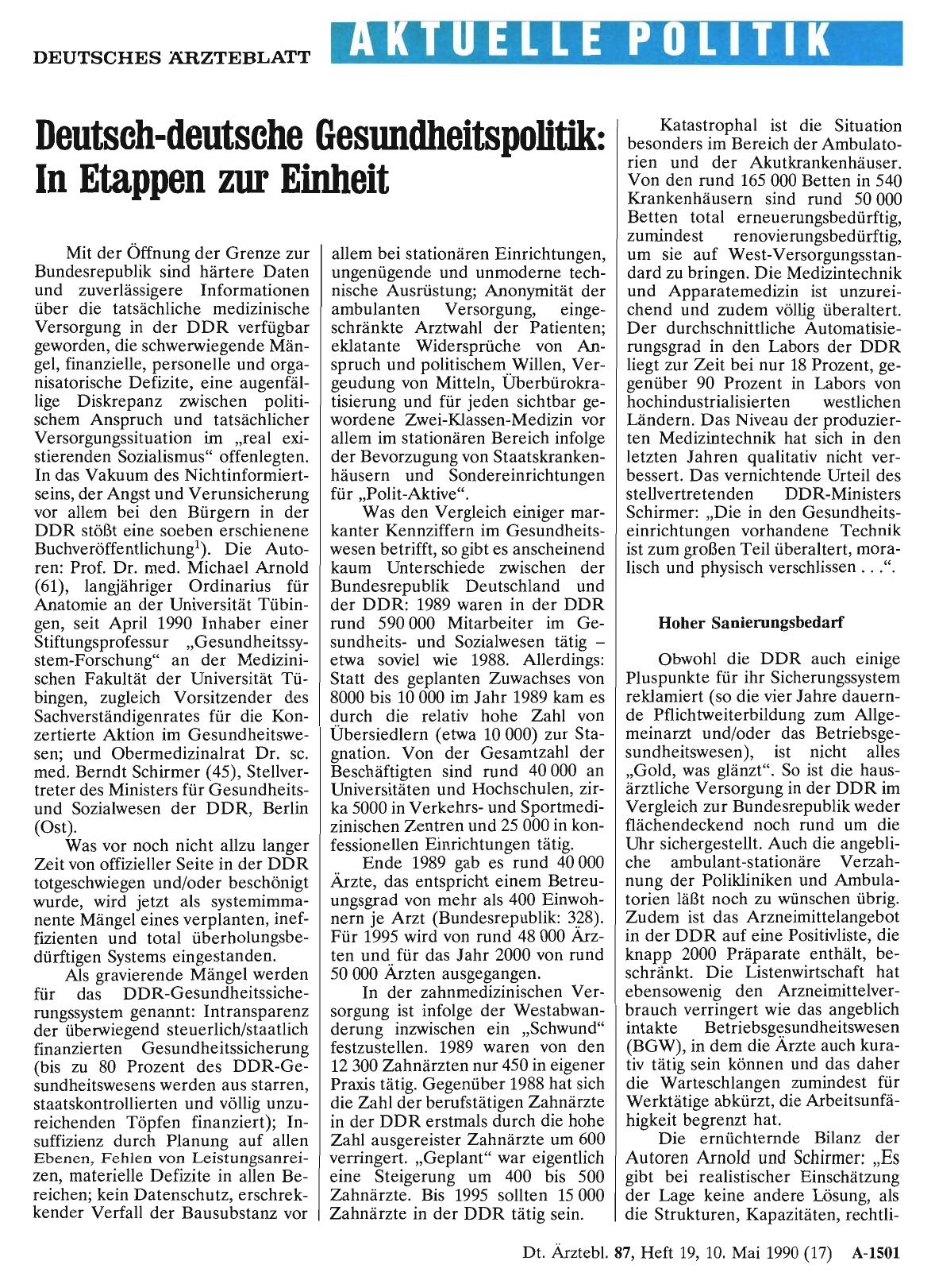 Vorschauseite 1: Deutsch-deutsche Gesundheitspolitik: In Etappen zur Einheit
